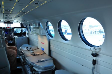inside beechcraft ambulance plane
